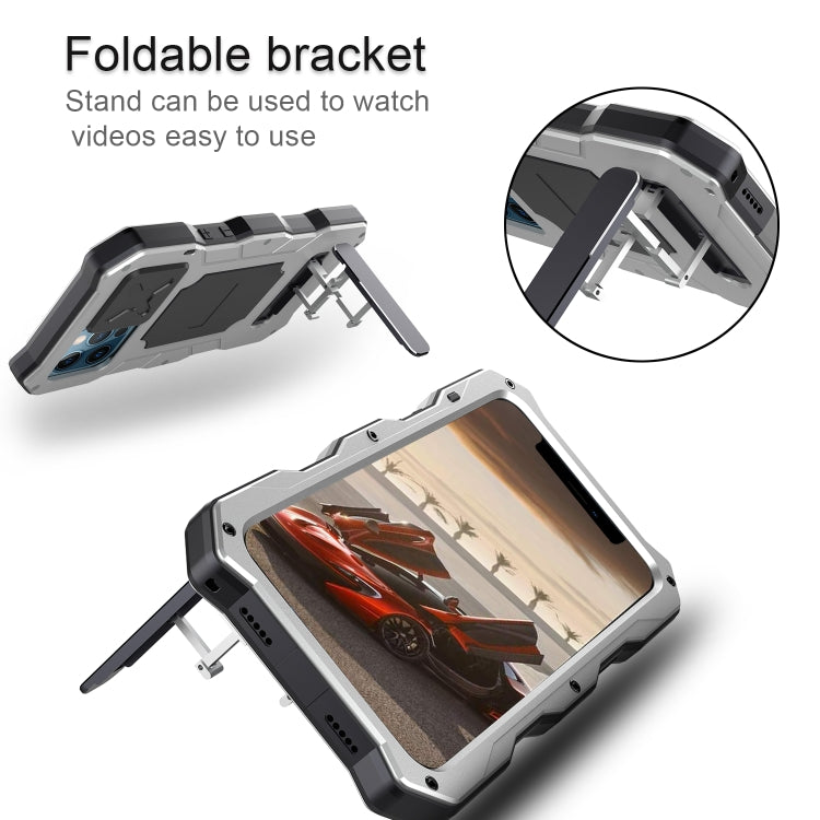 For iPhone 12 / 12 Pro Aluminum Alloy + Silicone Anti-dust Full Body Protection with Holder(Silver) - iPhone 12 / 12 Pro Cases by buy2fix | Online Shopping UK | buy2fix