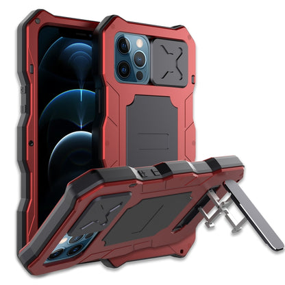 For iPhone 12 Pro Max Aluminum Alloy + Silicone Anti-dust Full Body Protection with Holder(Red) - iPhone 12 Pro Max Cases by buy2fix | Online Shopping UK | buy2fix