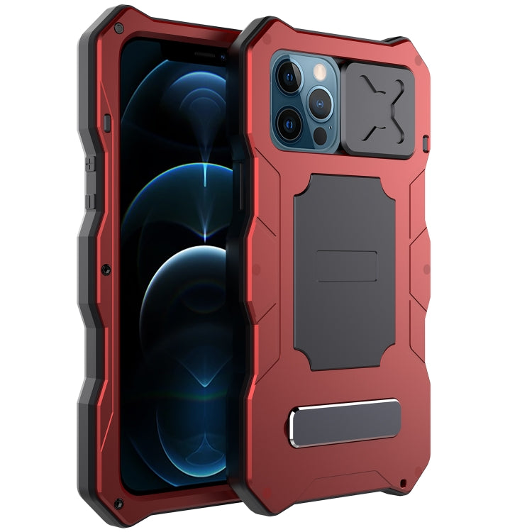 For iPhone 12 Pro Max Aluminum Alloy + Silicone Anti-dust Full Body Protection with Holder(Red) - iPhone 12 Pro Max Cases by buy2fix | Online Shopping UK | buy2fix