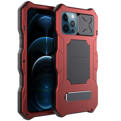 For iPhone 12 Pro Max Aluminum Alloy + Silicone Anti-dust Full Body Protection with Holder(Red) - iPhone 12 Pro Max Cases by buy2fix | Online Shopping UK | buy2fix