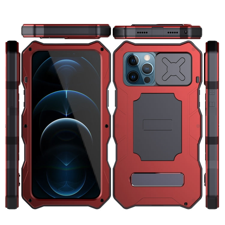 For iPhone 12 Pro Max Aluminum Alloy + Silicone Anti-dust Full Body Protection with Holder(Red) - iPhone 12 Pro Max Cases by buy2fix | Online Shopping UK | buy2fix