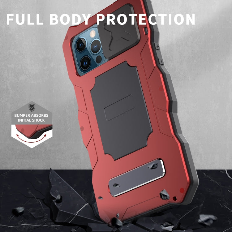 For iPhone 12 Pro Max Aluminum Alloy + Silicone Anti-dust Full Body Protection with Holder(Red) - iPhone 12 Pro Max Cases by buy2fix | Online Shopping UK | buy2fix