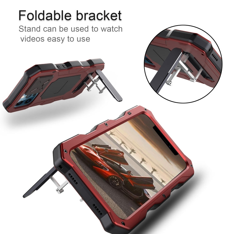 For iPhone 12 Pro Max Aluminum Alloy + Silicone Anti-dust Full Body Protection with Holder(Red) - iPhone 12 Pro Max Cases by buy2fix | Online Shopping UK | buy2fix
