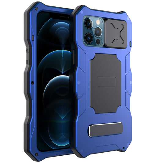 For iPhone 12 Pro Max Aluminum Alloy + Silicone Anti-dust Full Body Protection with Holder(Blue) - iPhone 12 Pro Max Cases by buy2fix | Online Shopping UK | buy2fix