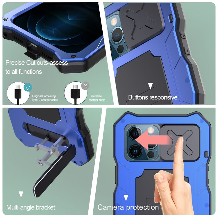 For iPhone 12 Pro Max Aluminum Alloy + Silicone Anti-dust Full Body Protection with Holder(Blue) - iPhone 12 Pro Max Cases by buy2fix | Online Shopping UK | buy2fix