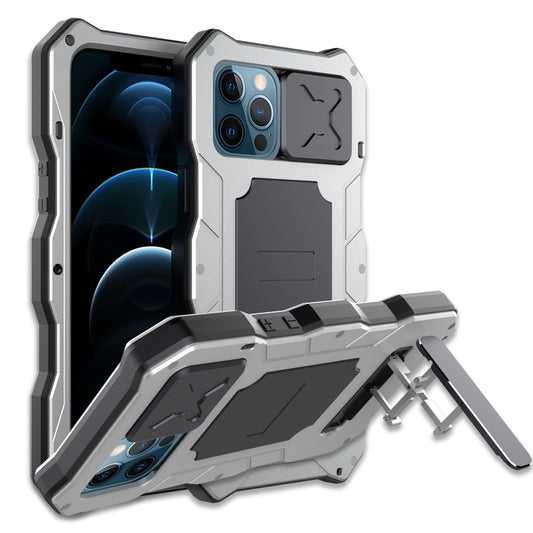 For iPhone 12 Pro Max Aluminum Alloy + Silicone Anti-dust Full Body Protection with Holder(Silver) - iPhone 12 Pro Max Cases by buy2fix | Online Shopping UK | buy2fix