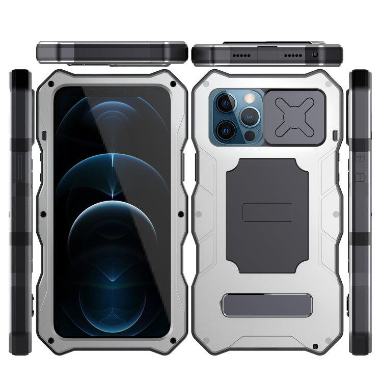 For iPhone 12 Pro Max Aluminum Alloy + Silicone Anti-dust Full Body Protection with Holder(Silver) - iPhone 12 Pro Max Cases by buy2fix | Online Shopping UK | buy2fix