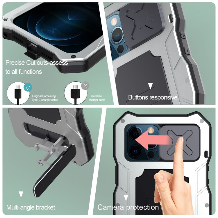 For iPhone 12 Pro Max Aluminum Alloy + Silicone Anti-dust Full Body Protection with Holder(Silver) - iPhone 12 Pro Max Cases by buy2fix | Online Shopping UK | buy2fix