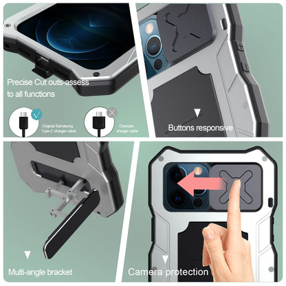 For iPhone 12 Pro Max Aluminum Alloy + Silicone Anti-dust Full Body Protection with Holder(Silver) - iPhone 12 Pro Max Cases by buy2fix | Online Shopping UK | buy2fix