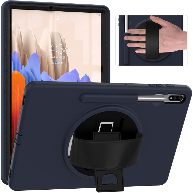 For Samsung Galaxy Tab S8+ / Tab S8 Plus / Tab S7 FE / Tab S7+ SM-T970 360 Degree Rotation PC + TPU Protective Case with Holder & Hand-strap & Pen Slot(Dark Blue) by buy2fix