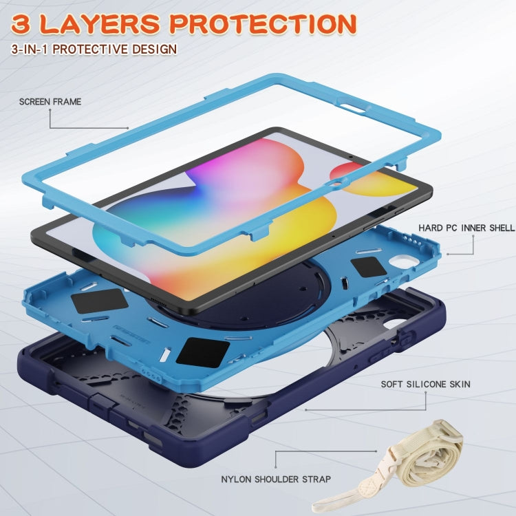 For Samsung Galaxy Tab S6 Lite P610 Silicone + PC Protective Case with Holder & Shoulder Strap(Navy Blue) - Tab S6 Lite P610 / P615 by buy2fix | Online Shopping UK | buy2fix