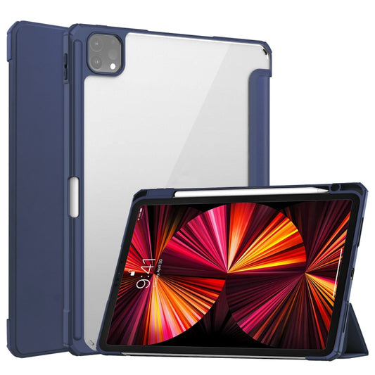For iPad Pro 11 2022 / 2021 / 2020 / 2018 Three-folding Acrylic TPU + PU Leather Horizontal Flip Tablet Case with Holder & Pen Slot & Sleep / Wake-up Function(Blue) - iPad Pro 11 (2022/2021) Cases by buy2fix | Online Shopping UK | buy2fix