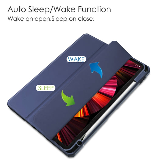 For iPad Pro 11 2022 / 2021 / 2020 / 2018 Three-folding Acrylic TPU + PU Leather Horizontal Flip Tablet Case with Holder & Pen Slot & Sleep / Wake-up Function(Blue) - iPad Pro 11 (2022/2021) Cases by buy2fix | Online Shopping UK | buy2fix
