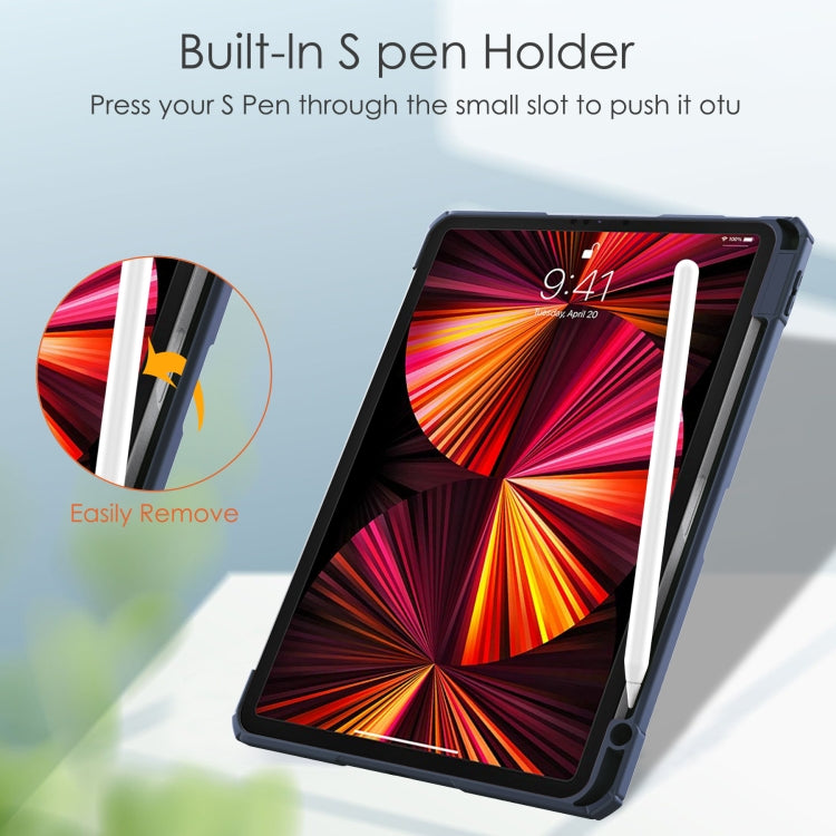 For iPad Pro 11 2022 / 2021 / 2020 / 2018 Three-folding Acrylic TPU + PU Leather Horizontal Flip Tablet Case with Holder & Pen Slot & Sleep / Wake-up Function(Blue) - iPad Pro 11 (2022/2021) Cases by buy2fix | Online Shopping UK | buy2fix