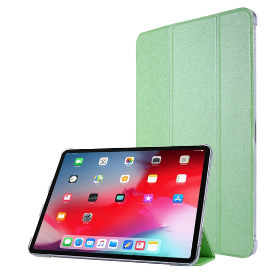 For iPad Air 13 2025 / 2024 / iPad Pro 12.9 2022 / 2021 Silk Texture Three-fold Horizontal Flip Leather Tablet Case with Holder & Pen Slot(Green)