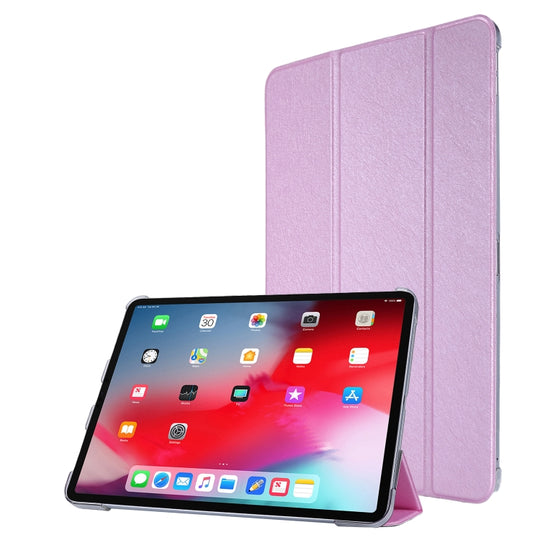 For iPad Air 13 2025 / 2024 / iPad Pro 12.9 2022 / 2021 Silk Texture Three-fold Horizontal Flip Leather Tablet Case with Holder & Pen Slot(Pink)