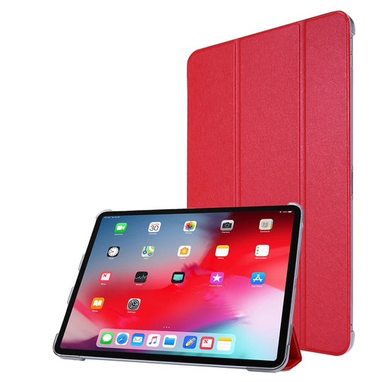 For iPad Air 13 2025 / 2024 / iPad Pro 12.9 2022 / 2021 Silk Texture Three-fold Horizontal Flip Leather Tablet Case with Holder & Pen Slot(Red)