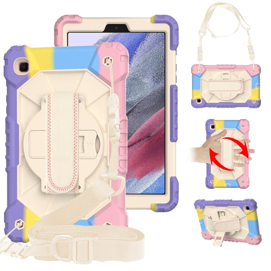 For Samsung Galaxy Tab A7 Lite T220 / T225 Contrast Color Robot Shockproof Silicon + PC Protective Case with Holder & Shoulder Strap(Colorful Purple Beige) - Tab A7 Lite T220 / T225 by buy2fix | Online Shopping UK | buy2fix