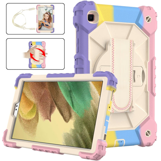 For Samsung Galaxy Tab A7 Lite T220 / T225 Contrast Color Robot Shockproof Silicon + PC Protective Case with Holder & Shoulder Strap(Colorful Purple Beige) - Tab A7 Lite T220 / T225 by buy2fix | Online Shopping UK | buy2fix