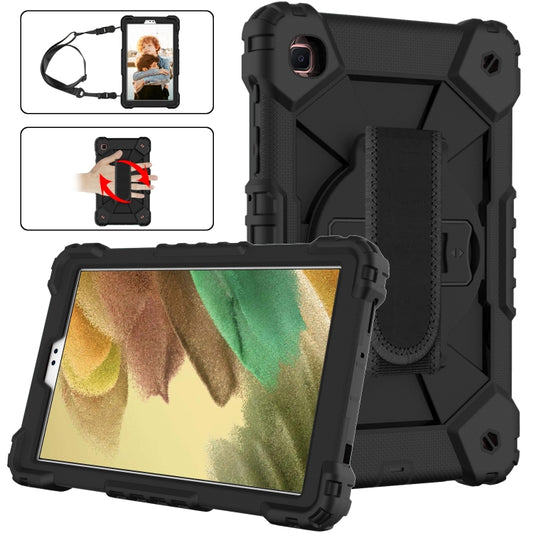 For Samsung Galaxy Tab A7 Lite T220 / T225 Contrast Color Robot Shockproof Silicon + PC Protective Case with Holder & Shoulder Strap(Black) - Tab A7 Lite T220 / T225 by buy2fix | Online Shopping UK | buy2fix