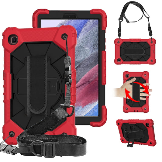 For Samsung Galaxy Tab A7 Lite T220 / T225 Contrast Color Robot Shockproof Silicon + PC Protective Case with Holder & Shoulder Strap(Red Black) - Tab A7 Lite T220 / T225 by buy2fix | Online Shopping UK | buy2fix