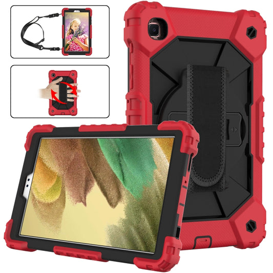 For Samsung Galaxy Tab A7 Lite T220 / T225 Contrast Color Robot Shockproof Silicon + PC Protective Case with Holder & Shoulder Strap(Red Black) - Tab A7 Lite T220 / T225 by buy2fix | Online Shopping UK | buy2fix