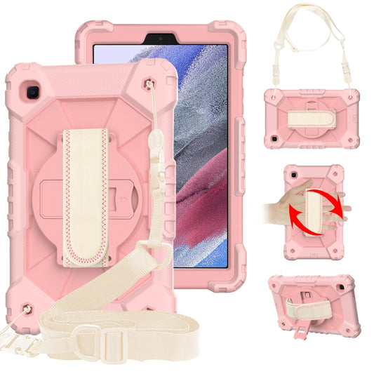 For Samsung Galaxy Tab A7 Lite T220 / T225 Contrast Color Robot Shockproof Silicon + PC Protective Case with Holder & Shoulder Strap(Rose Gold) - Tab A7 Lite T220 / T225 by buy2fix | Online Shopping UK | buy2fix