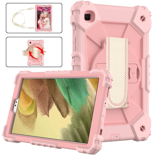 For Samsung Galaxy Tab A7 Lite T220 / T225 Contrast Color Robot Shockproof Silicon + PC Protective Case with Holder & Shoulder Strap(Rose Gold) - Tab A7 Lite T220 / T225 by buy2fix | Online Shopping UK | buy2fix