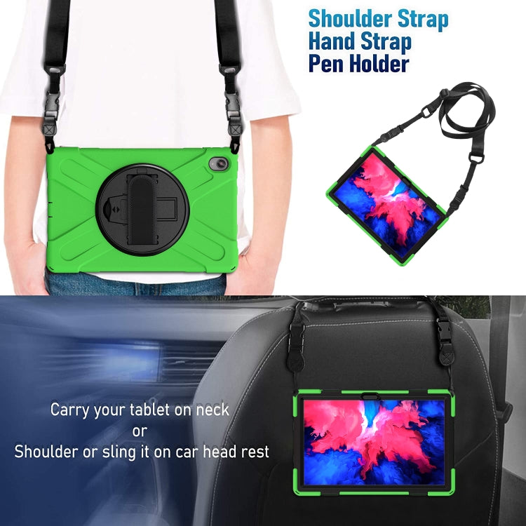 For Lenovo XiaoXin Pad 11 / Pad 11 Plus 2021 / Pad 2022 TB-J606F/J607F/J616F Shockproof Colorful Silicone + PC Protective Case with Holder & Hand Strap & Shoulder Strap(Green) - Lenovo by buy2fix | Online Shopping UK | buy2fix