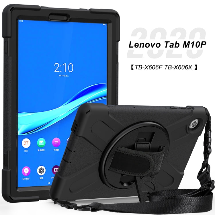 For Lenovo Tab M10 Plus TB-X606F Shockproof Colorful Silicone + PC Protective Case with Holder & Hand Strap & Shoulder Strap(Black) - Lenovo by buy2fix | Online Shopping UK | buy2fix