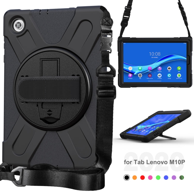 For Lenovo Tab M10 Plus TB-X606F Shockproof Colorful Silicone + PC Protective Case with Holder & Hand Strap & Shoulder Strap(Black) - Lenovo by buy2fix | Online Shopping UK | buy2fix
