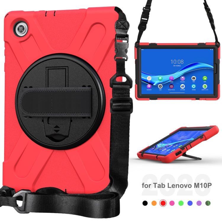 For Lenovo Tab M10 Plus TB-X606F Shockproof Colorful Silicone + PC Protective Case with Holder & Hand Strap & Shoulder Strap(Red) - Lenovo by buy2fix | Online Shopping UK | buy2fix