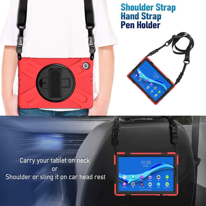 For Lenovo Tab M10 Plus TB-X606F Shockproof Colorful Silicone + PC Protective Case with Holder & Hand Strap & Shoulder Strap(Red) - Lenovo by buy2fix | Online Shopping UK | buy2fix