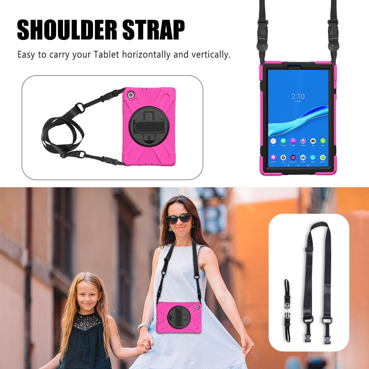 For Lenovo Tab M10 Plus TB-X606F Shockproof Colorful Silicone + PC Protective Case with Holder & Hand Strap & Shoulder Strap(Rose Red) - Lenovo by buy2fix | Online Shopping UK | buy2fix