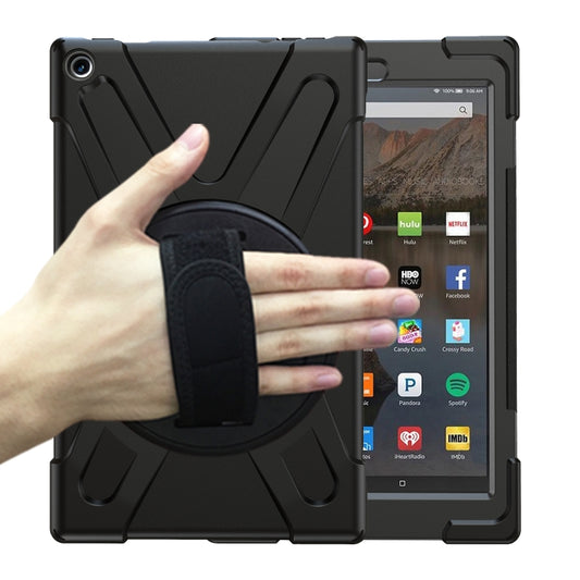 For Amazon Kindle Fire HD10 2019 / 2018 / 2017 Shockproof Colorful Silicone + PC Protective Case with Holder & Hand Strap & Shoulder Strap(Black) - Amazon by buy2fix | Online Shopping UK | buy2fix
