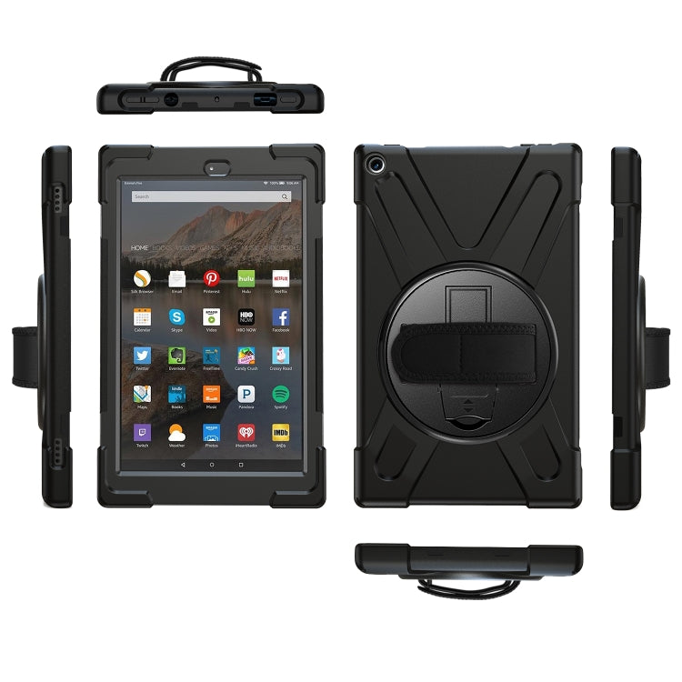 For Amazon Kindle Fire HD10 2019 / 2018 / 2017 Shockproof Colorful Silicone + PC Protective Case with Holder & Hand Strap & Shoulder Strap(Black) - Amazon by buy2fix | Online Shopping UK | buy2fix
