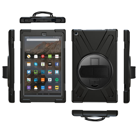 For Amazon Kindle Fire HD10 2019 / 2018 / 2017 Shockproof Colorful Silicone + PC Protective Case with Holder & Hand Strap & Shoulder Strap(Black) - Amazon by buy2fix | Online Shopping UK | buy2fix