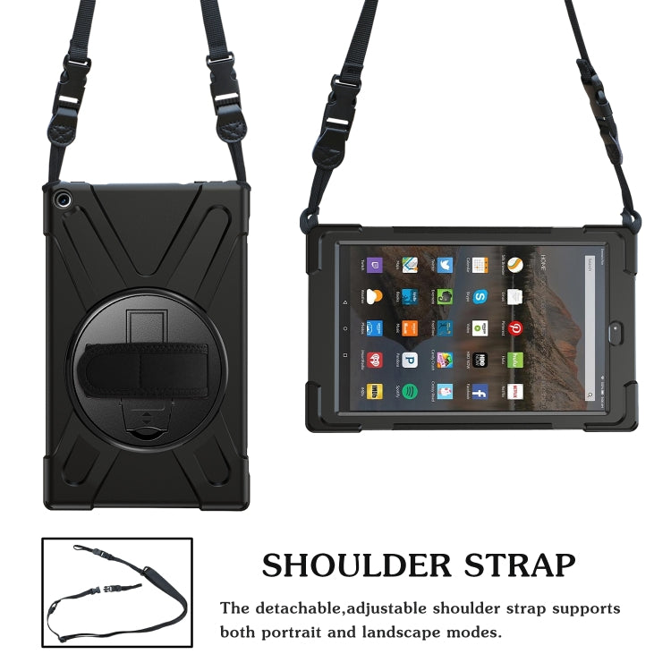 For Amazon Kindle Fire HD10 2019 / 2018 / 2017 Shockproof Colorful Silicone + PC Protective Case with Holder & Hand Strap & Shoulder Strap(Black) - Amazon by buy2fix | Online Shopping UK | buy2fix