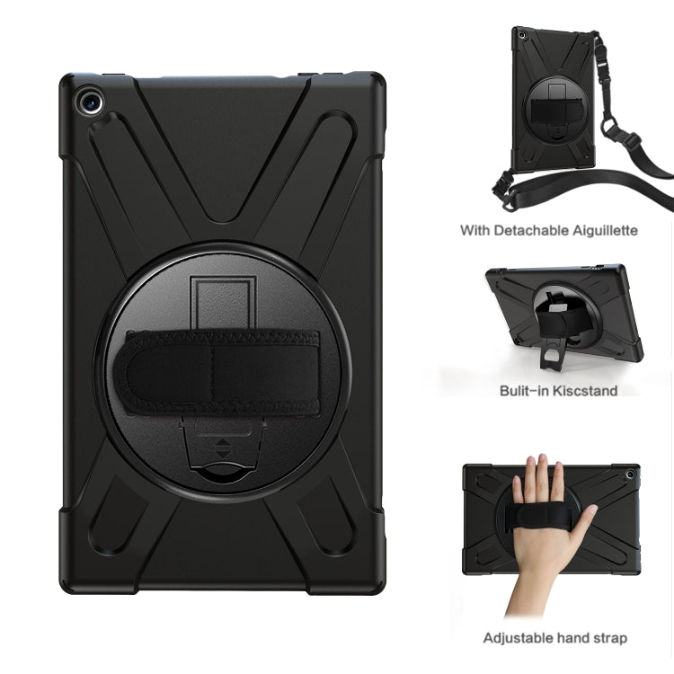 For Amazon Kindle Fire HD10 2019 / 2018 / 2017 Shockproof Colorful Silicone + PC Protective Case with Holder & Hand Strap & Shoulder Strap(Black) - Amazon by buy2fix | Online Shopping UK | buy2fix
