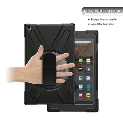 For Amazon Kindle Fire HD10 2019 / 2018 / 2017 Shockproof Colorful Silicone + PC Protective Case with Holder & Hand Strap & Shoulder Strap(Black) - Amazon by buy2fix | Online Shopping UK | buy2fix