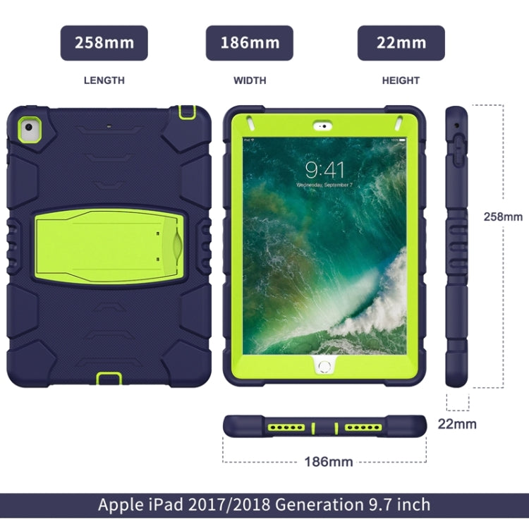 3-Layer Protection  Screen Frame + PC + Silicone Shockproof Combination Case with Holder For iPad 9.7 (2018) / (2017) / Air 2 / Pro 9.7(NavyBlue+Lime) - iPad Pro 9.7 inch Cases by buy2fix | Online Shopping UK | buy2fix