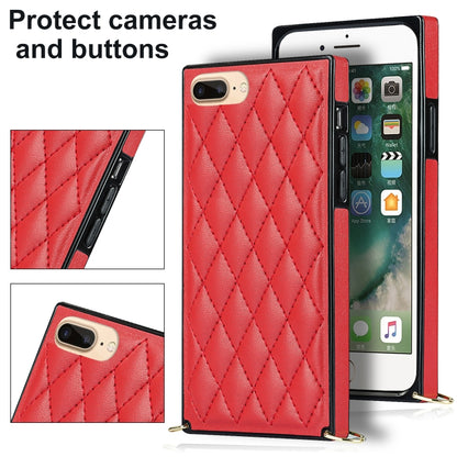 For iPhone SE 2022 / SE 2020 / 8 / 7 Elegant Rhombic Pattern Microfiber Leather +TPU Shockproof Case with Crossbody Strap Chain(Red) - iPhone SE 2022 / 2020 / 8 / 7 Cases by buy2fix | Online Shopping UK | buy2fix