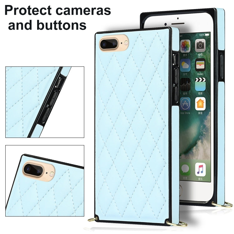 For iPhone SE 2022 / SE 2020 / 8 / 7 Elegant Rhombic Pattern Microfiber Leather +TPU Shockproof Case with Crossbody Strap Chain(Blue) - iPhone SE 2022 / 2020 / 8 / 7 Cases by buy2fix | Online Shopping UK | buy2fix