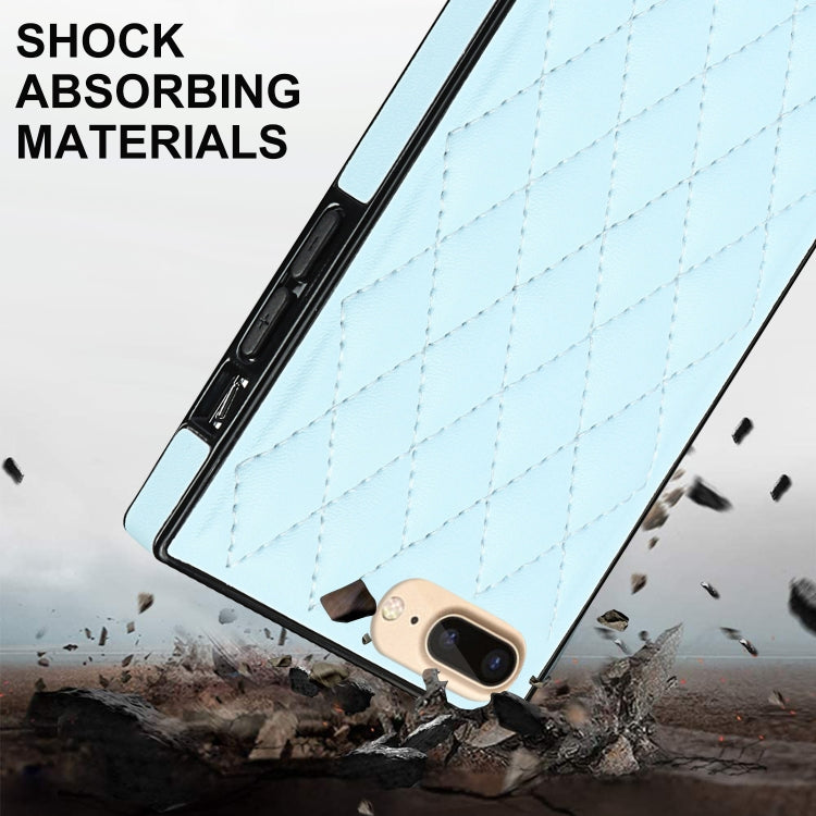 For iPhone SE 2022 / SE 2020 / 8 / 7 Elegant Rhombic Pattern Microfiber Leather +TPU Shockproof Case with Crossbody Strap Chain(Blue) - iPhone SE 2022 / 2020 / 8 / 7 Cases by buy2fix | Online Shopping UK | buy2fix