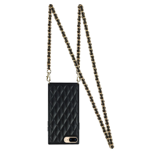 Elegant Rhombic Pattern Microfiber Leather +TPU Shockproof Case with Crossbody Strap Chain For iPhone 8 Plus / 7 Plus(Black) - More iPhone Cases by buy2fix | Online Shopping UK | buy2fix