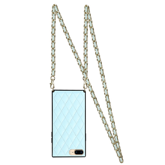 Elegant Rhombic Pattern Microfiber Leather +TPU Shockproof Case with Crossbody Strap Chain For iPhone 8 Plus / 7 Plus(Blue) - More iPhone Cases by buy2fix | Online Shopping UK | buy2fix