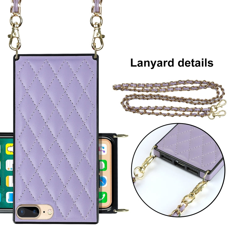 Elegant Rhombic Pattern Microfiber Leather +TPU Shockproof Case with Crossbody Strap Chain For iPhone 8 Plus / 7 Plus(Purple) - More iPhone Cases by buy2fix | Online Shopping UK | buy2fix