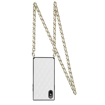 For iPhone X / XS Elegant Rhombic Pattern Microfiber Leather +TPU Shockproof Case with Crossbody Strap Chain(White) - More iPhone Cases by buy2fix | Online Shopping UK | buy2fix