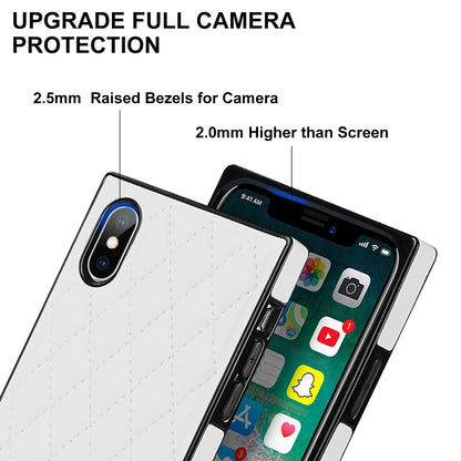 For iPhone X / XS Elegant Rhombic Pattern Microfiber Leather +TPU Shockproof Case with Crossbody Strap Chain(White) - More iPhone Cases by buy2fix | Online Shopping UK | buy2fix