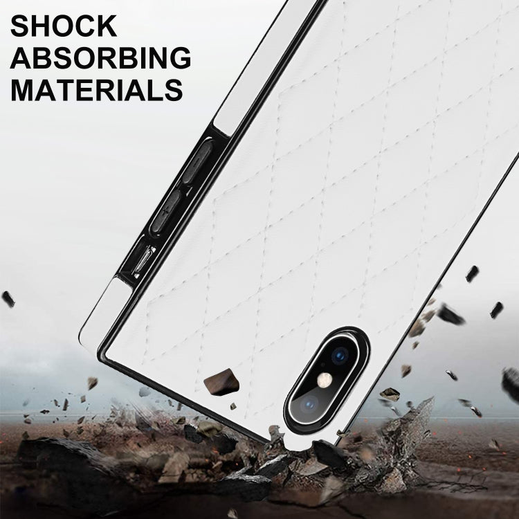 For iPhone X / XS Elegant Rhombic Pattern Microfiber Leather +TPU Shockproof Case with Crossbody Strap Chain(White) - More iPhone Cases by buy2fix | Online Shopping UK | buy2fix